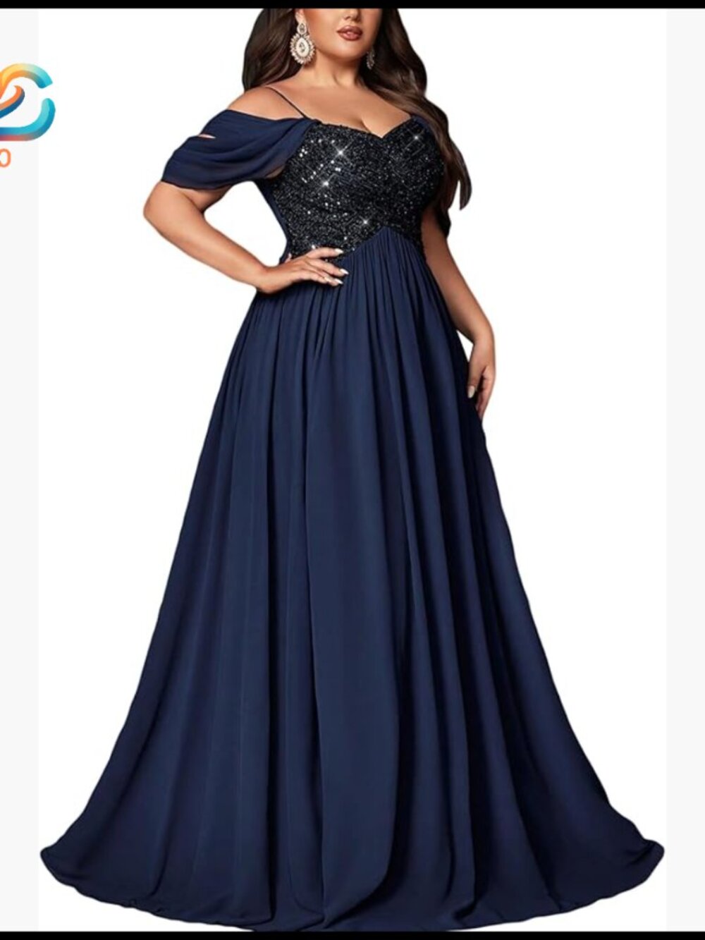 Plus Size Sequin Chiffon Maxi Dress Formal Prom Wedding Guest Gown